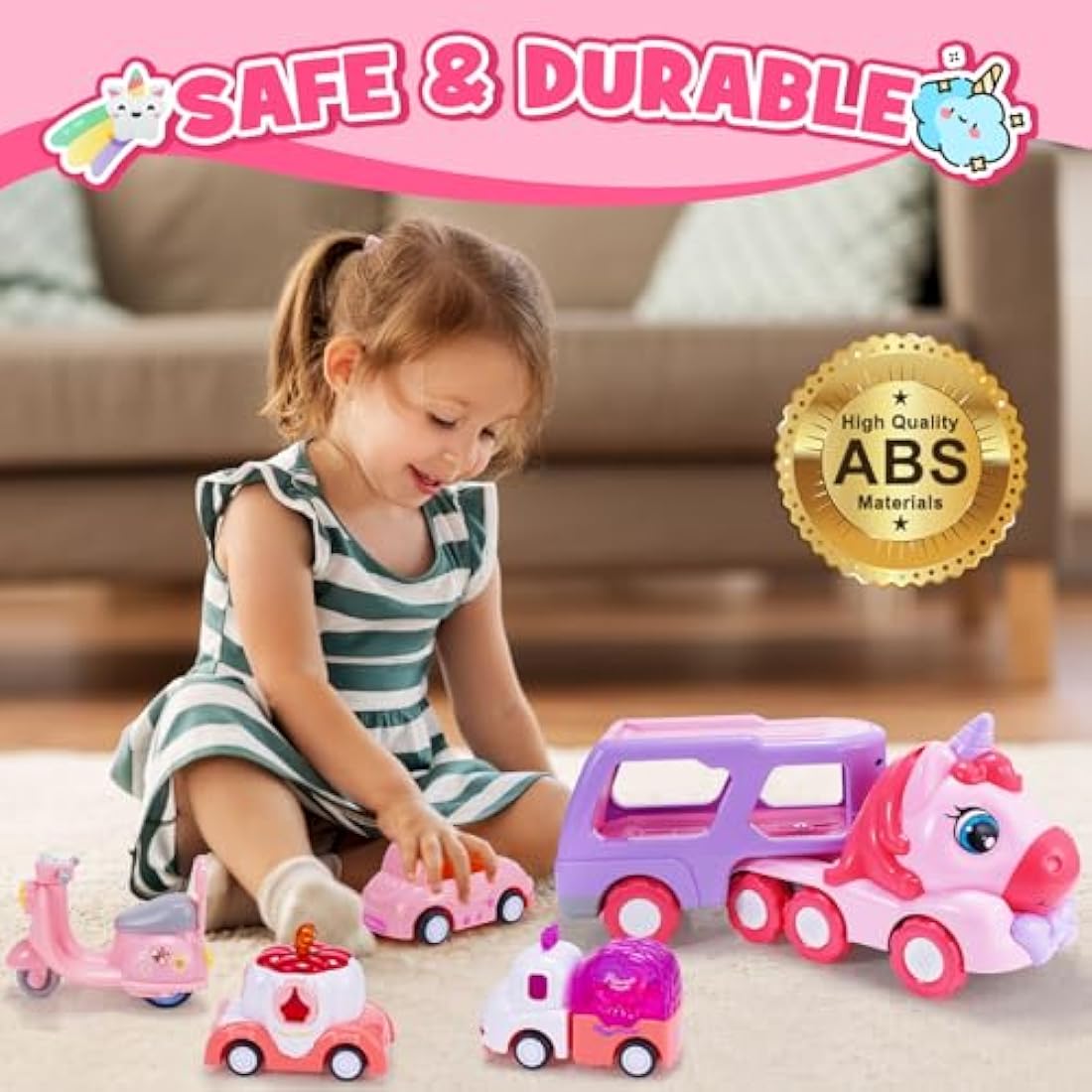 EUTOYZ Toys for 1 2 3 Year Olds Girl, Unicorn Toy Car Toddler Toy Age 1-3 Construction for 1-3 Year Olds Girls Easter Birthday Gifts for 1-4 Year Old Girls Cars Toddler Gift