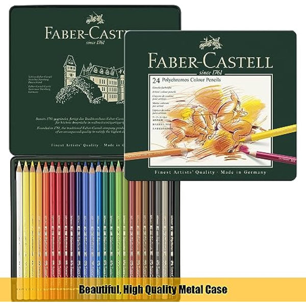 Faber-Castell A4 Sketch Pad & Tin Of 24 Polychromos Artists Colouring Pencils - Art Set For Adult Colouring Books, Craft Supplies, Drawing, Sketching, Lightfast Pencils, Schools, Home, College…
