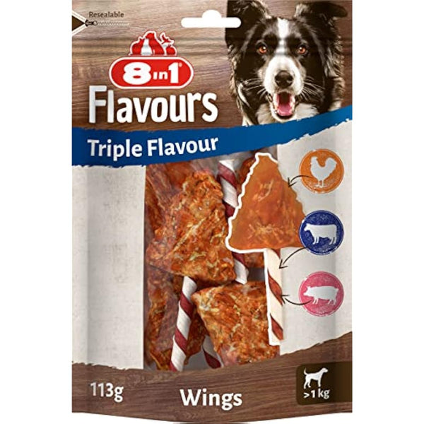 8in1 Triple Flavour Wings chew sticks for dogs - extra-meaty chew snacks, 113g bag