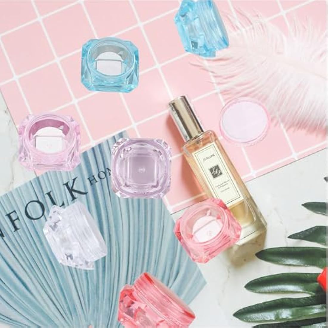 Alledomain 40 PCs 5 Ml Empty Clear Plastic Cosmetic Containers Diamond Shape with 3 PCs Mini Spatula