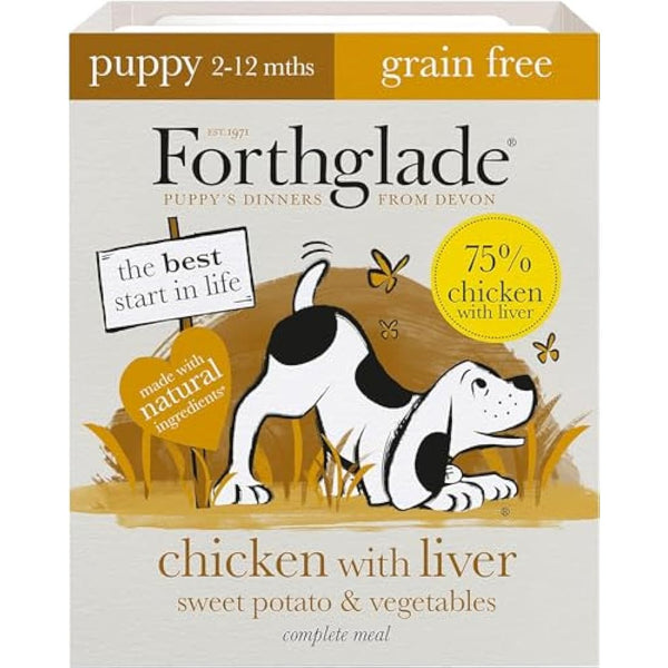 Forthglade Complete Natural Wet Dog Food - Grain Free Chicken with Liver & Vegetables (18 x 395g) Trays - Puppy Dog Food 2-12 months
