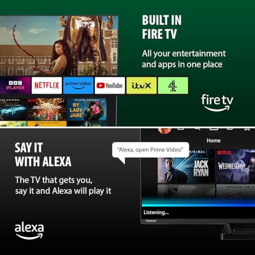 Toshiba UF3F 65 Inch Fire 4K HDR TV, TRU Picture Engine, HDR10, Dolby Vision & Atmos, Sound by Onkyo, DTS Virtual X, Alexa Voice Remote