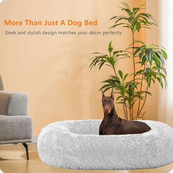 HMTOPE Orthopaedic Dog Bed Round Dog Sofa Cat Bed Doughnut Cuddly Dog Basket Washable 120 cm Diameter Light Grey
