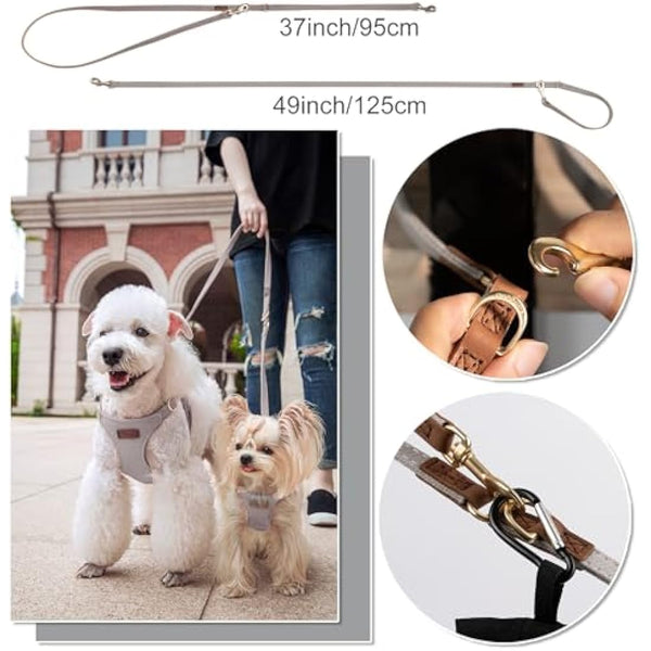 Puppytie Dog Harness with Multifunctional Dog Leash Soft Adjustable No Choke Escape Proof Denim Grey XS