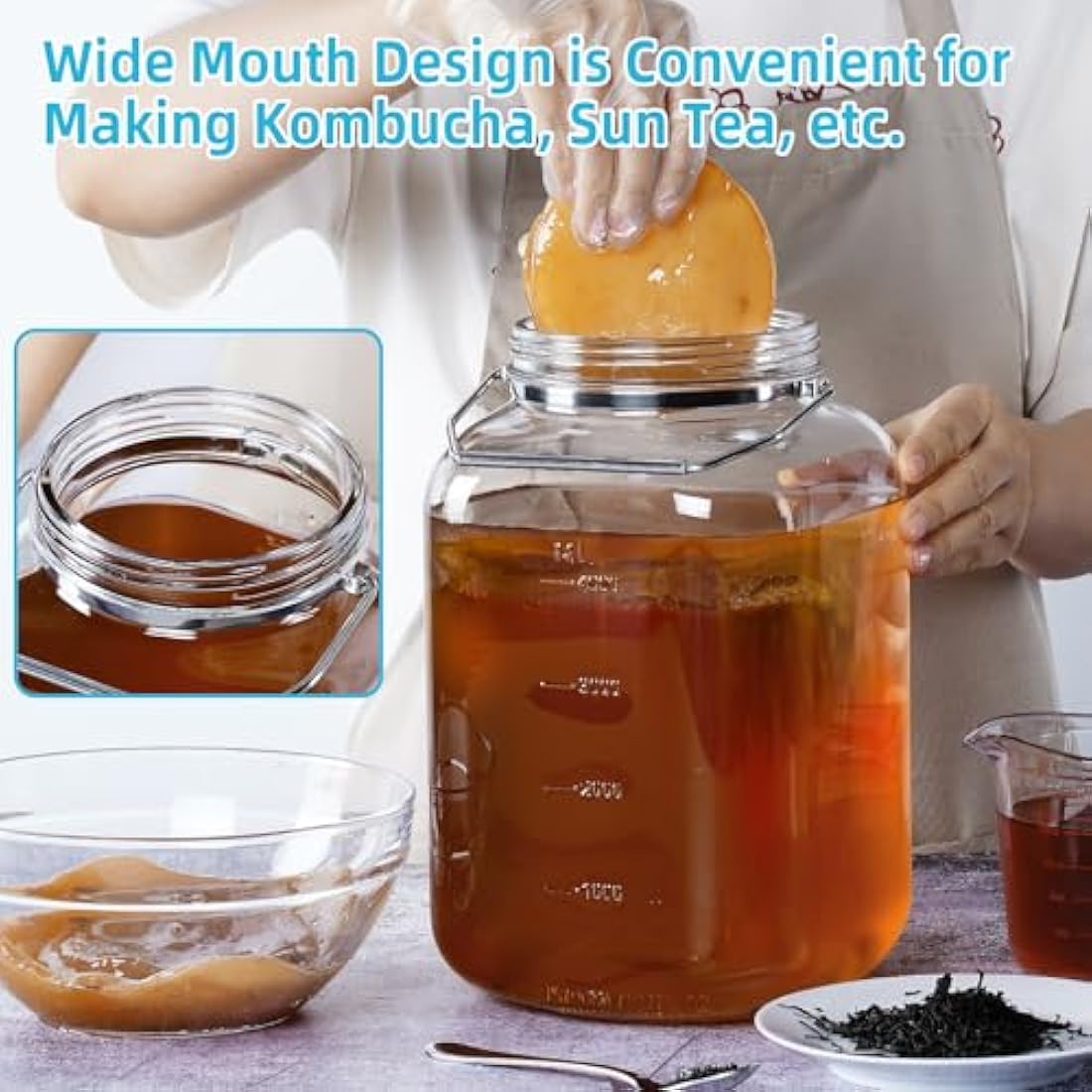 Absovetu 2 Pack Large Glass Jars with Lids Airtight 5.7 Litre - Square Glass Storage Jars with Handle Wide Mouth Mason Jar for Pasta Rice Pickle Cookie Sweet Biscuit Storage Containers