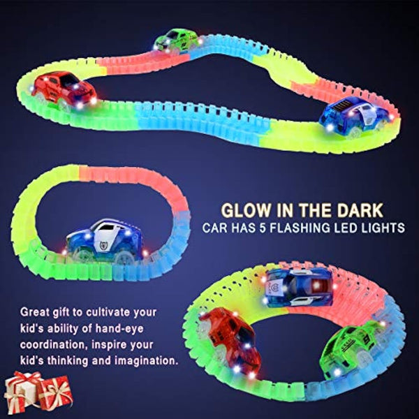 Glow Tracks Cars Light Up Toy Cars Race Track Accessories Compatible with Magic Tracks and Neo Tracks Replacement Best Gifts for Boys and Girls (3 Pack)