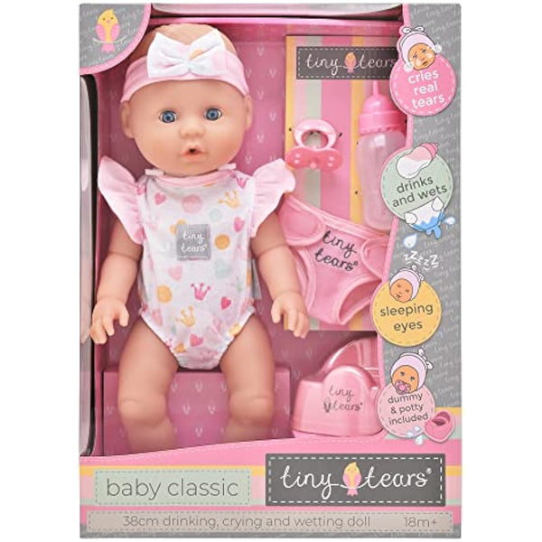 John Adams | Tiny Tears - Baby Classic - 38cm crying and wetting doll: One of the UK's best loved doll brands! | Nurturing Dolls | Ages 18m+