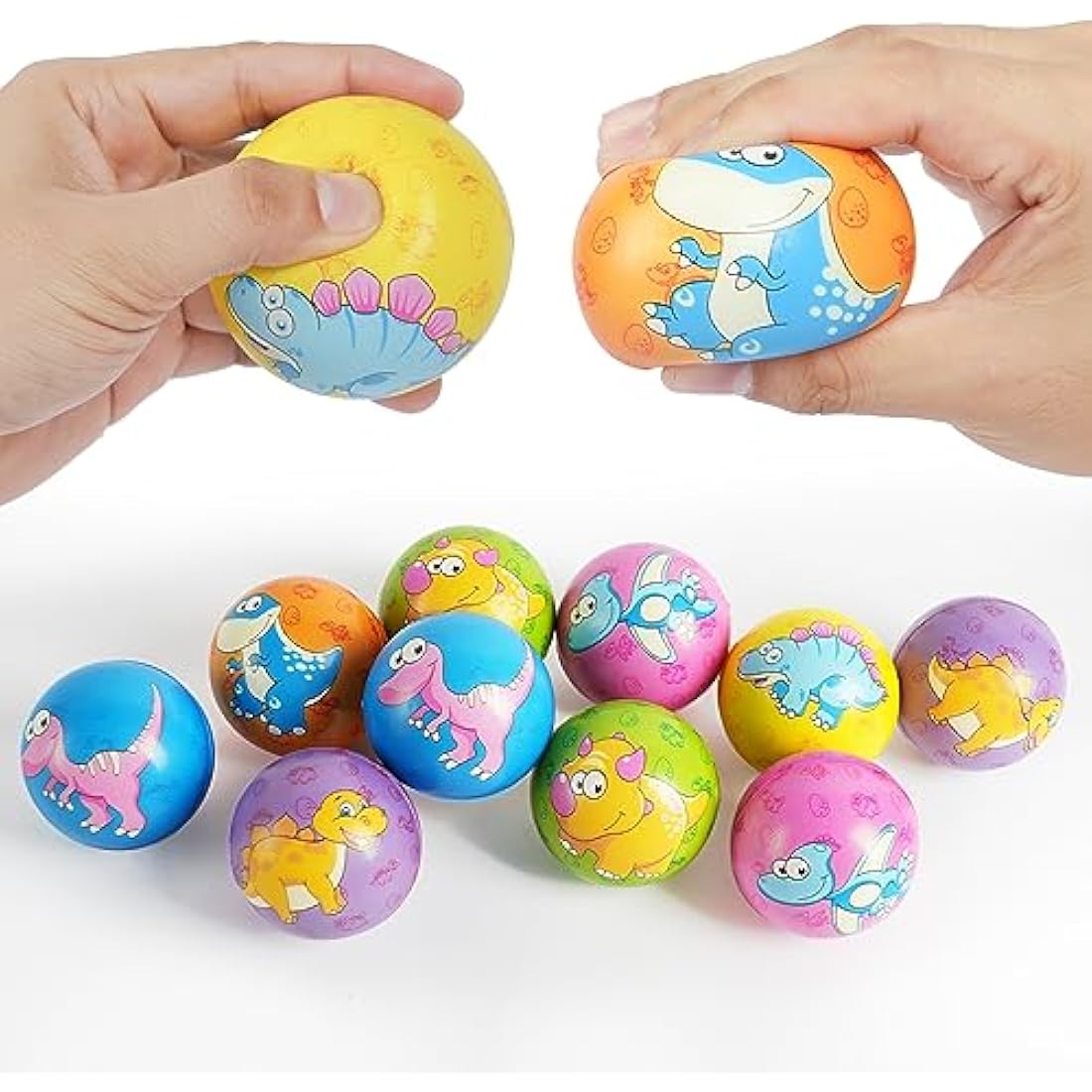Ainiv Squeeze Stress Balls, 12pcs Relief Ball, Sensory Ball for Kids and Adults, Hand Exercise Toys Anxiety, Fidget, Tension, Manage Anger-Dinosaur (F5-3605068)