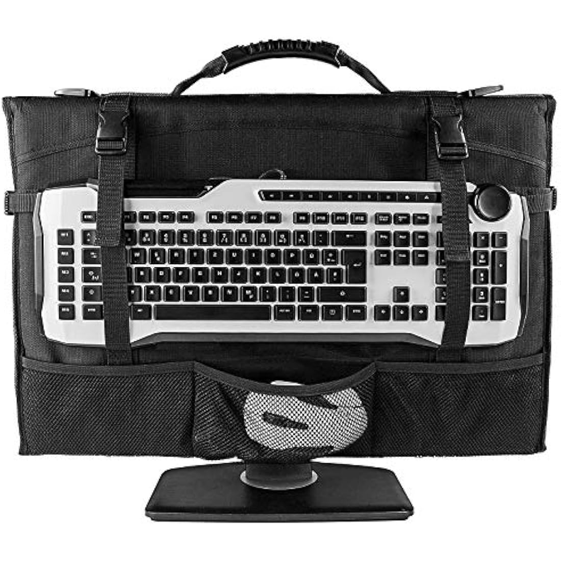 Hosoncovy 21.5 inch iMac & 20-24 inch Monitor Case, Black, Oxford Fabric, Waterproof, Dustproof, Keyboard & Mouse Holder