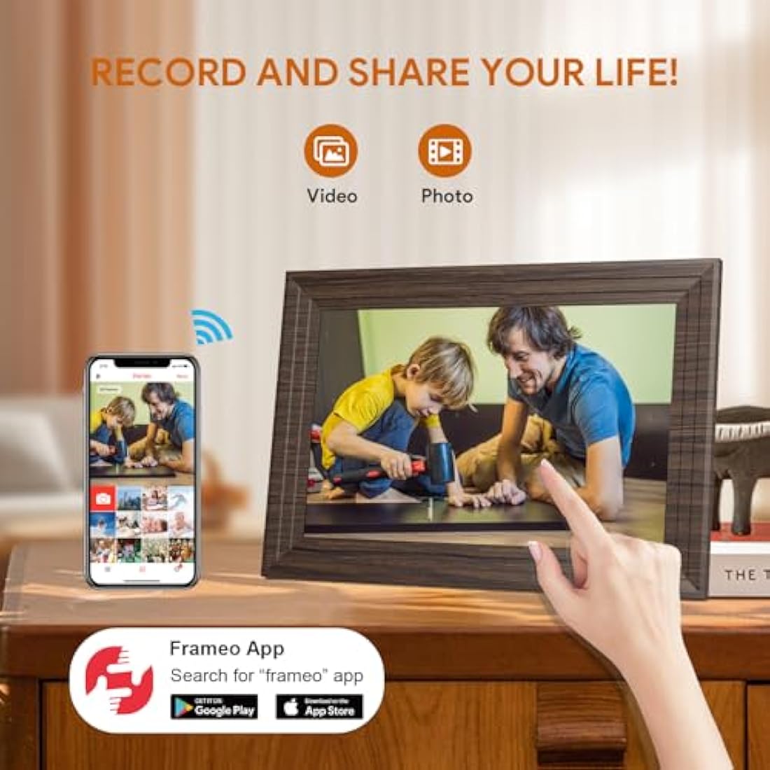 Aorpdd 10.1 Inch WiFi Cloud Digital Photo Frame, 1280 * 800 Resolution 16:10 HD IPS Touch Screen Display, 32GB Storage Space, Share Your Photos and Videos via Free Frameo at Anytime and Anywhere