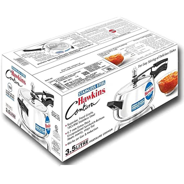 Hawkins Contura 3.5 Litre Pressure Cooker, Stainless Steel Cooker, Handi Cooker, Induction Cooker, Silver (SSC35)