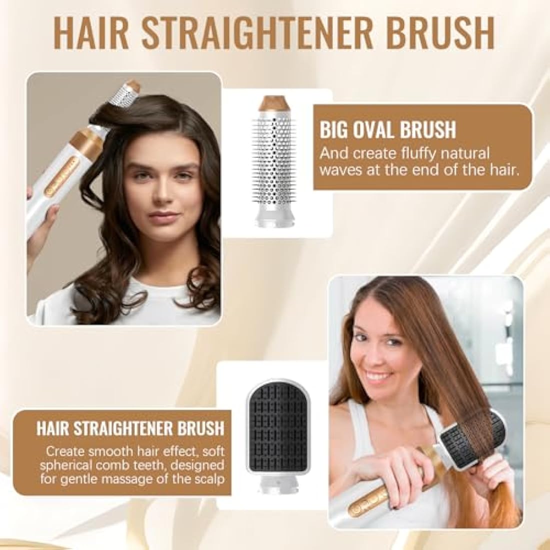 7-in-1 Air Styler, 110000 RPM High-Speed Negative Ionic Hair Dryer with Left and Right Curling Barrel, Straightening Comb, Wind Hood, Concentrator and Curlng Comb, Air stylers for Women (White)