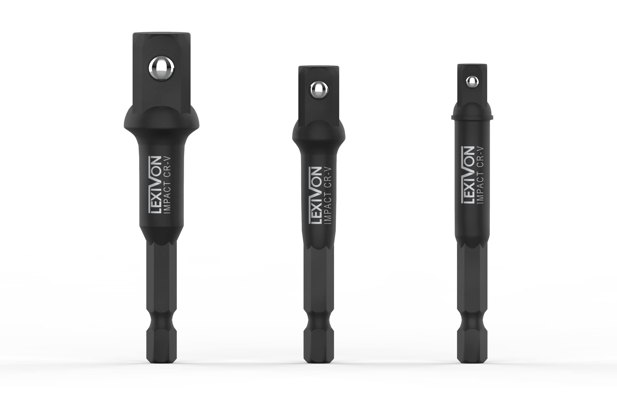 LEXIVON Impact Grade Socket Adapter Set, 3" Extension Bit with Holder | 3-Piece 1/4", 3/8", and 1/2" Drive, Adapt Your Power Drill to High Torque Impact Wrench (LX-101)