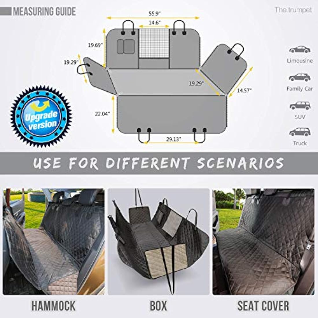 vailge Dog Seat Cover for Back Seat, 100% Waterproof Dog Car Seat Covers with Mesh Window, Scratch Prevent Antinslip Dog Car Hammock, Car Seat Covers for Dogs, Dog Backseat Cover,Standard