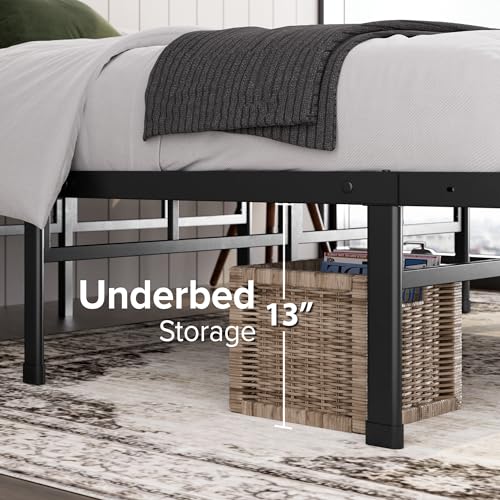 ZINUS Justin Double Bed frame - Bed 135x190 cm - 36cm Height - Metal bed frame with Underbed storage and steel slat support - Black