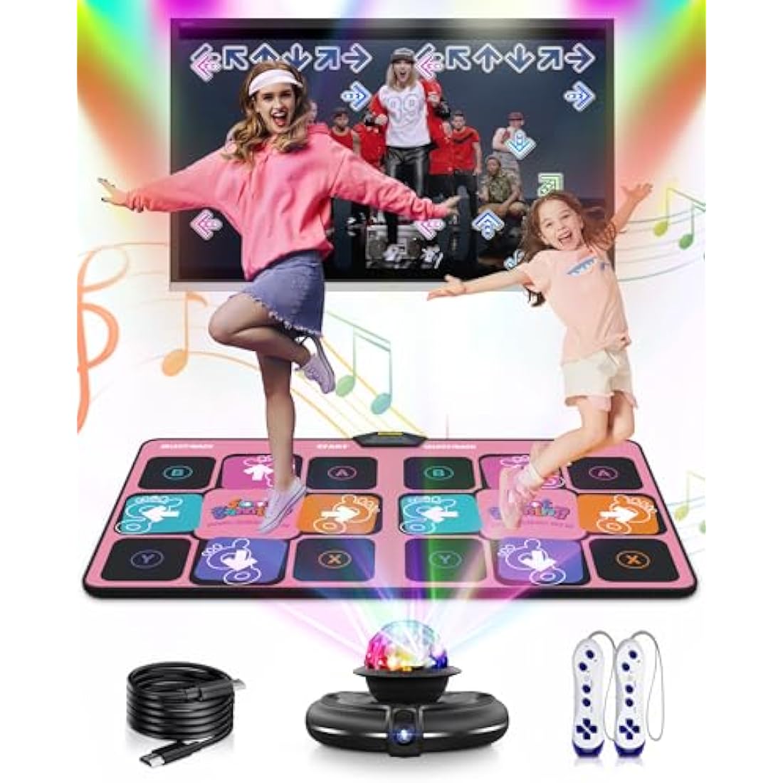 Acelufly Dance Mat for Kids - Electronic Dance Mats for TV with HD Camera, Indoor Non Slip Exercise Fitness Mat with 2 Wireless Controller & Colorful Disco Ball, Gift for Boys, Girls, Adults (Pink)