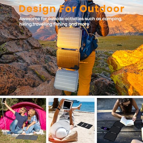 FlexSolar 20W Portable Solar Panel Charger for Camping, USB-A QC3.0 USB-C Waterproof Foldable Solar Panel for Mobile Phones Laptop Cellphones Power Bank Outdoor Hiking Fishing
