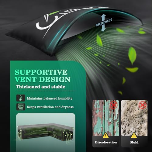 UIRWAY L-Shape Garden Furniture Cover Waterproof with Air Vent, 270x216x87cm Heavy Duty 420D Oxford Fabric Outdoor Rattan Corner Sofa Cover with