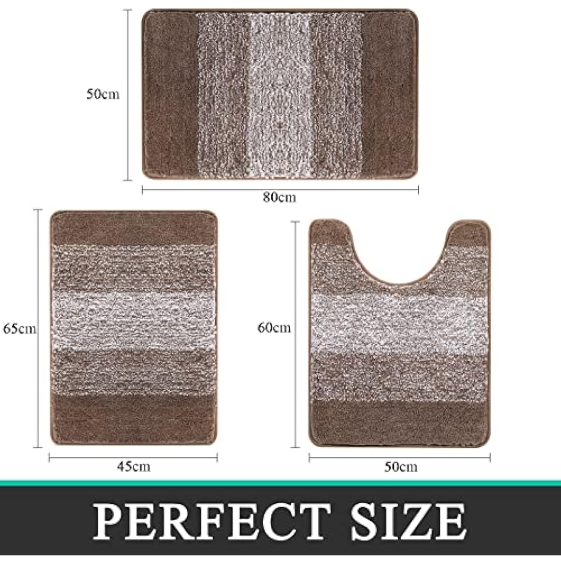Enyhom Bath Mat Sets 3 Piece Non Slip Washable Bathroom Mat and Pedestal Mat for Toilet Soft Water Absorbent Bath Toilet Rug Floor Shower Rug, Brown