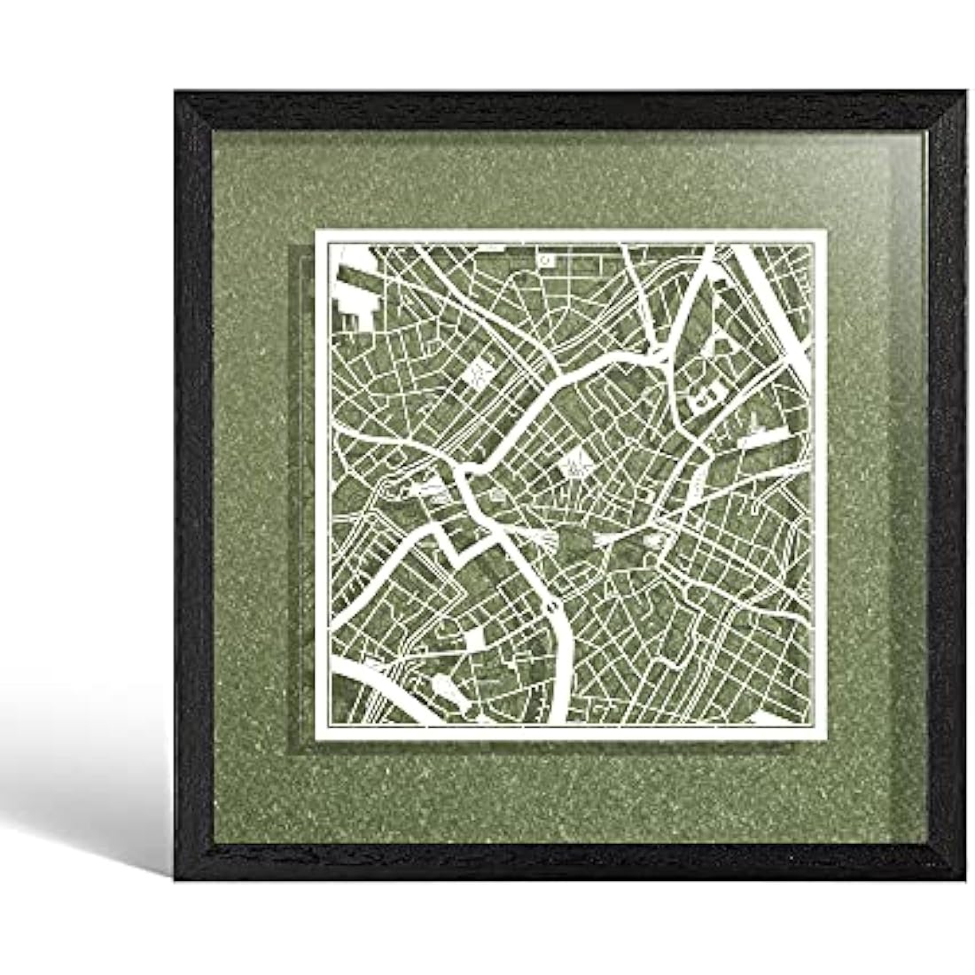 O3 DESIGN STUDIO Birmingham Paper Cut Map framed, White map, Black frame, 23x23 cm, Gift Boxed, 4 background color, self-changing, Paper Art