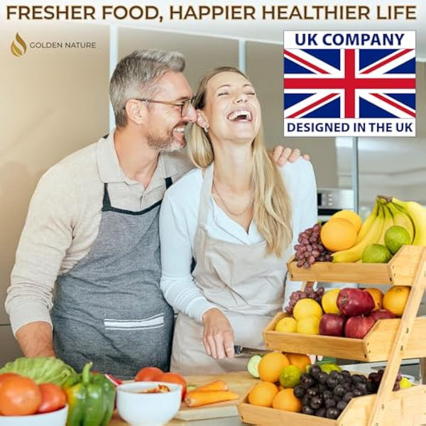 Golden Nature - Fruit Basket - 3-Tier Bamboo Fruit & Vegetable Storage Organiser for Kitchen Counter - Lightweight & Easy Assembly Countertop Fruit Stand Holder Bowl w/Included Screws