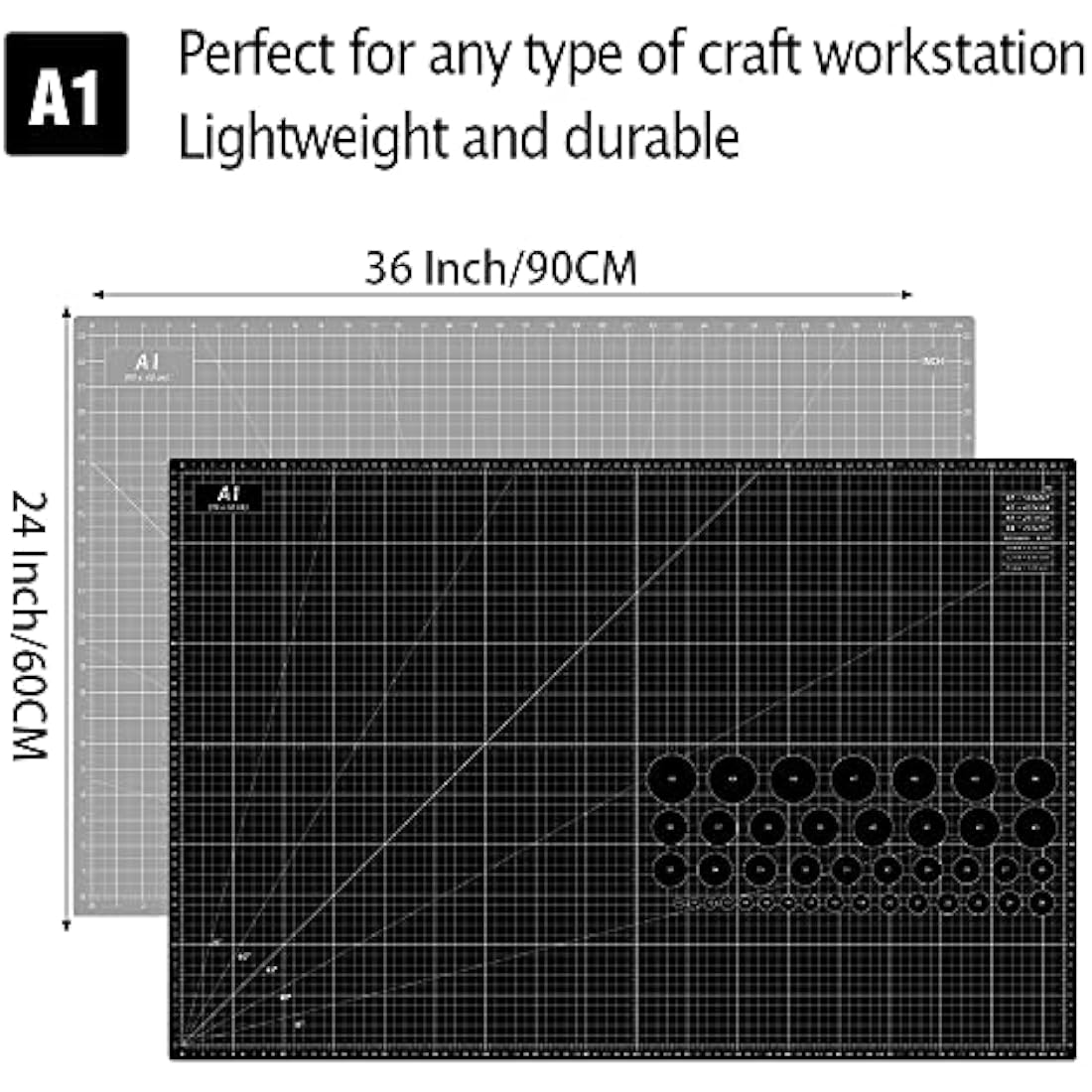 Headley Tools 24 x 36 Inch Thickened Self Healing Sewing Cutting Mat, A1 Rotary Cutting Sewing Mat for Crafts, Double Sided 5-Ply Table Cutting Board for Fabric Quilting Leather Arts Hobby, Grey/Black