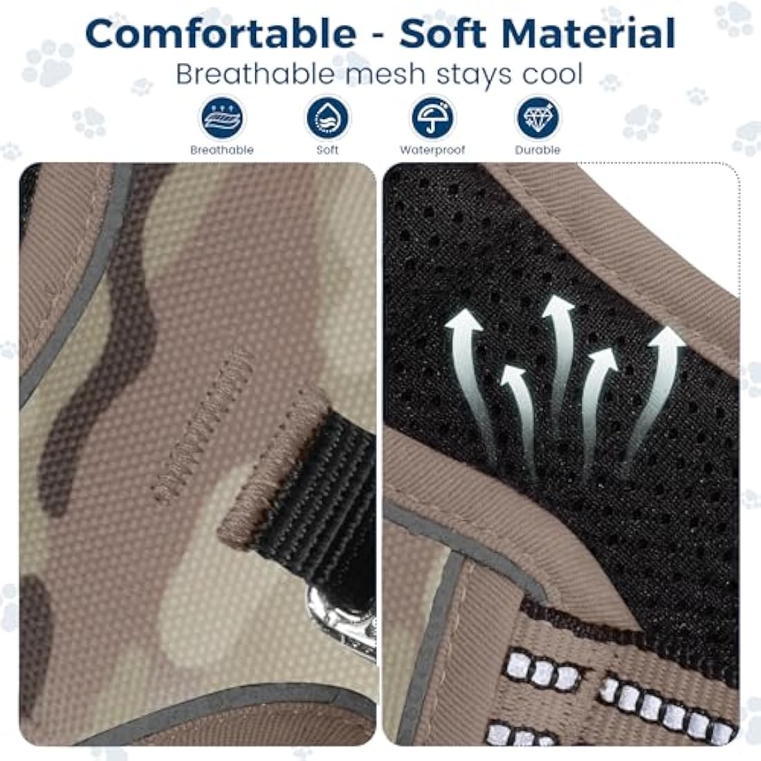 Funfox Dog Harness Small No Pull, Adjustable 2 Clips Anti-Pull Vest with Practical Handle, Breathable Padded Pet Harness Designed for Small/Large Breeds, Reflective Training Walking Camo Green S