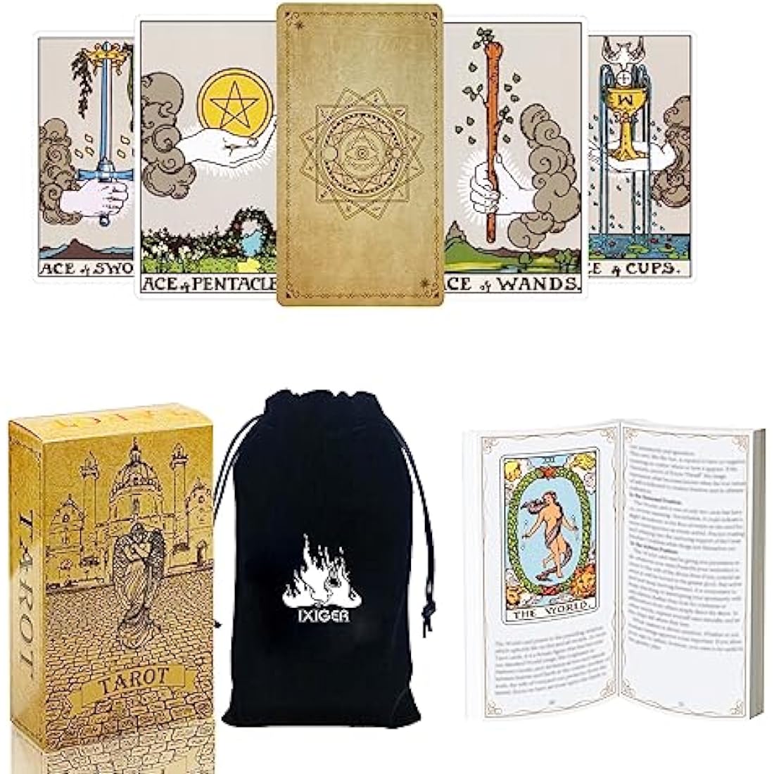 IXIGER Tarot Cards and Book for Beginners Set,Tarot Cards with 165 Page Guide Book,Tarot Cards Deck,78 Pcs Classic Tarot Cards Deck for Beginners and Experts Readers with Black Velvet Pouch Bag
