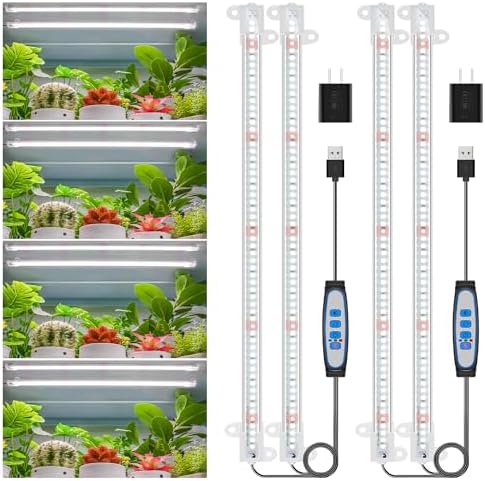 Wiaxulay LED Plant Grow Light Strips, 6000K Full Spectrum Grow Lights for Indoor Plants, Sunlike Growing Lamp with 6/12/16H Timer, 5 Dimmable Levels for Hydroponics Succulent, Plant Shelf, 2 Pack