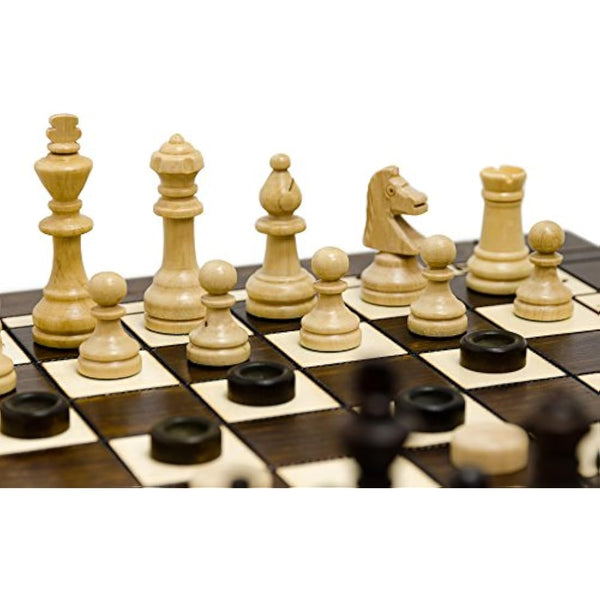 3in1 Backgammon Chess and Checkers Set | Master of Chess | XL Wooden Chess Board 40 cm | Handmade Portable Chess Draughts/Drafts Set for Adults and For Kids - Tournament Chess Figures NO.4