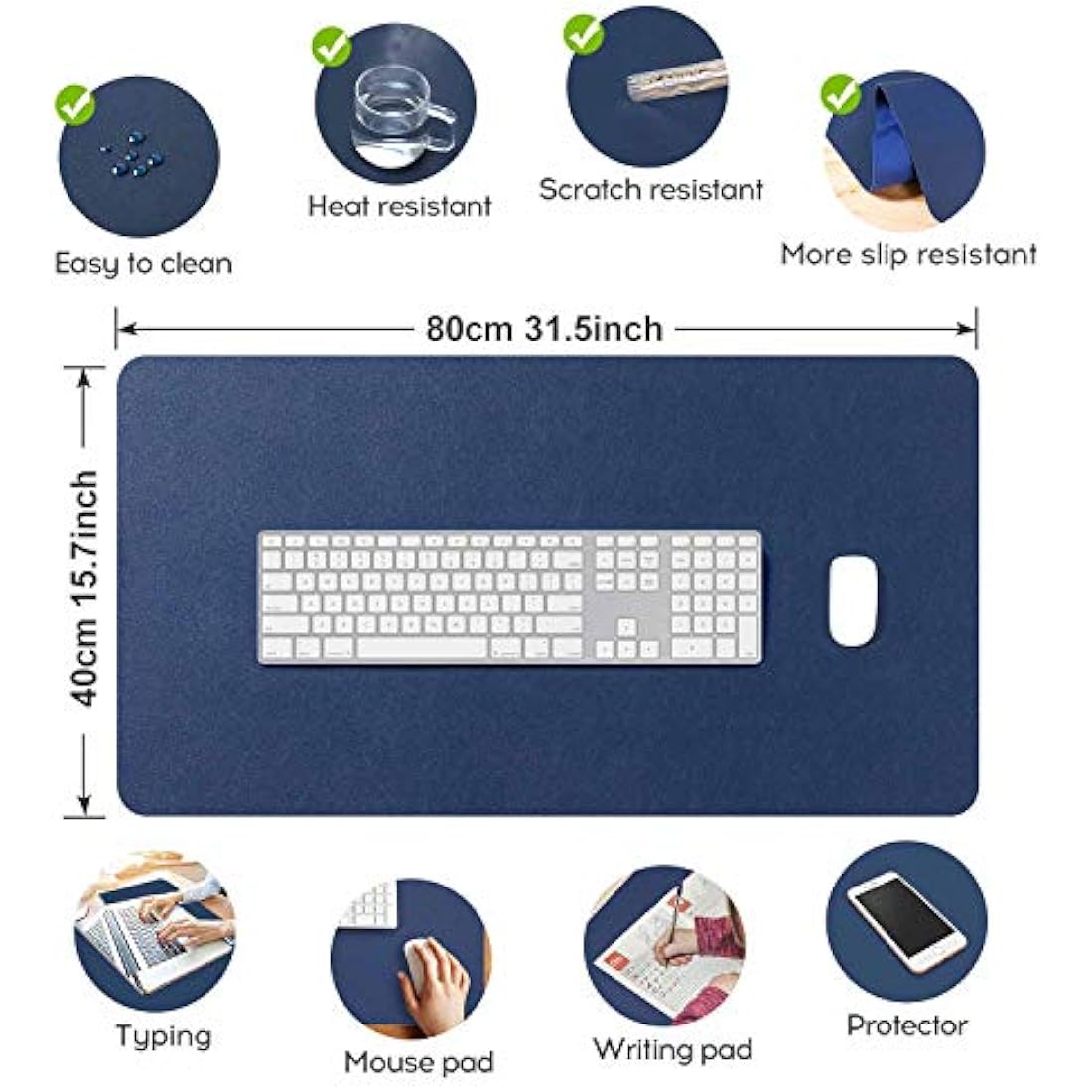 DOBAOJIA Extended Mouse Pad Desk Pad Large 31.5" X 15.7" Large Mouse Mat XL Desk Blotter Writing Pad for Laptop/Office/Home, PU Leather Waterproof +Suede Non-Slip (Dark Blue)