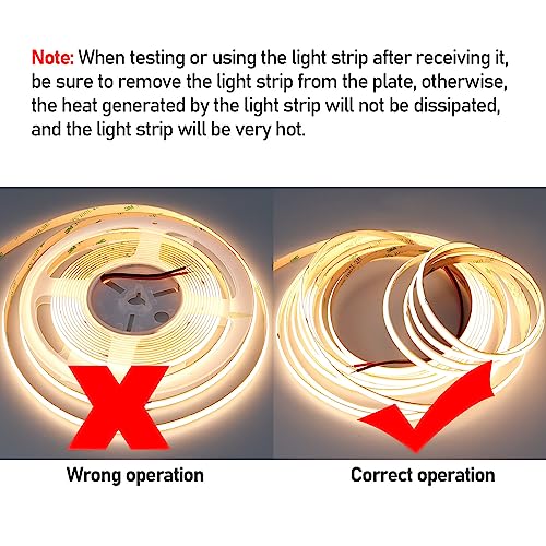 GOMING 32.8ft(10M) DC 24V Double Row COB LED Strip Light Warm White 3000K IP65 Waterproof 6000LEDs CRI 93+ 20000lm Uniform Glow Dotless Flexible LED