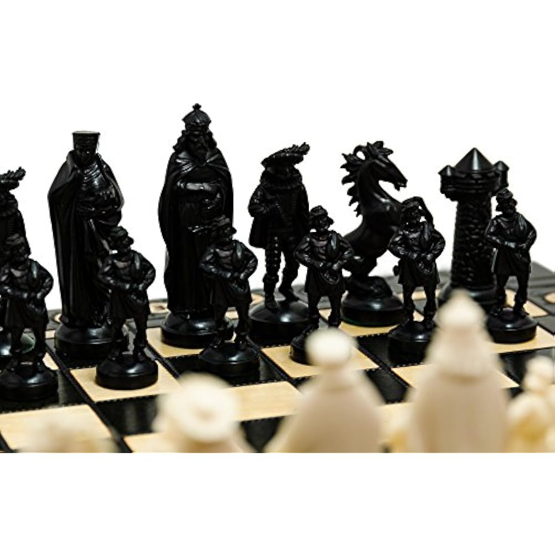 Master of Chess Wooden Chess Set with Pieces 42 cm / 16 in - Large Chess Board Game for Adults and Kids - Chrome-Plated and Weighted Plastic Pieces with Ornaments