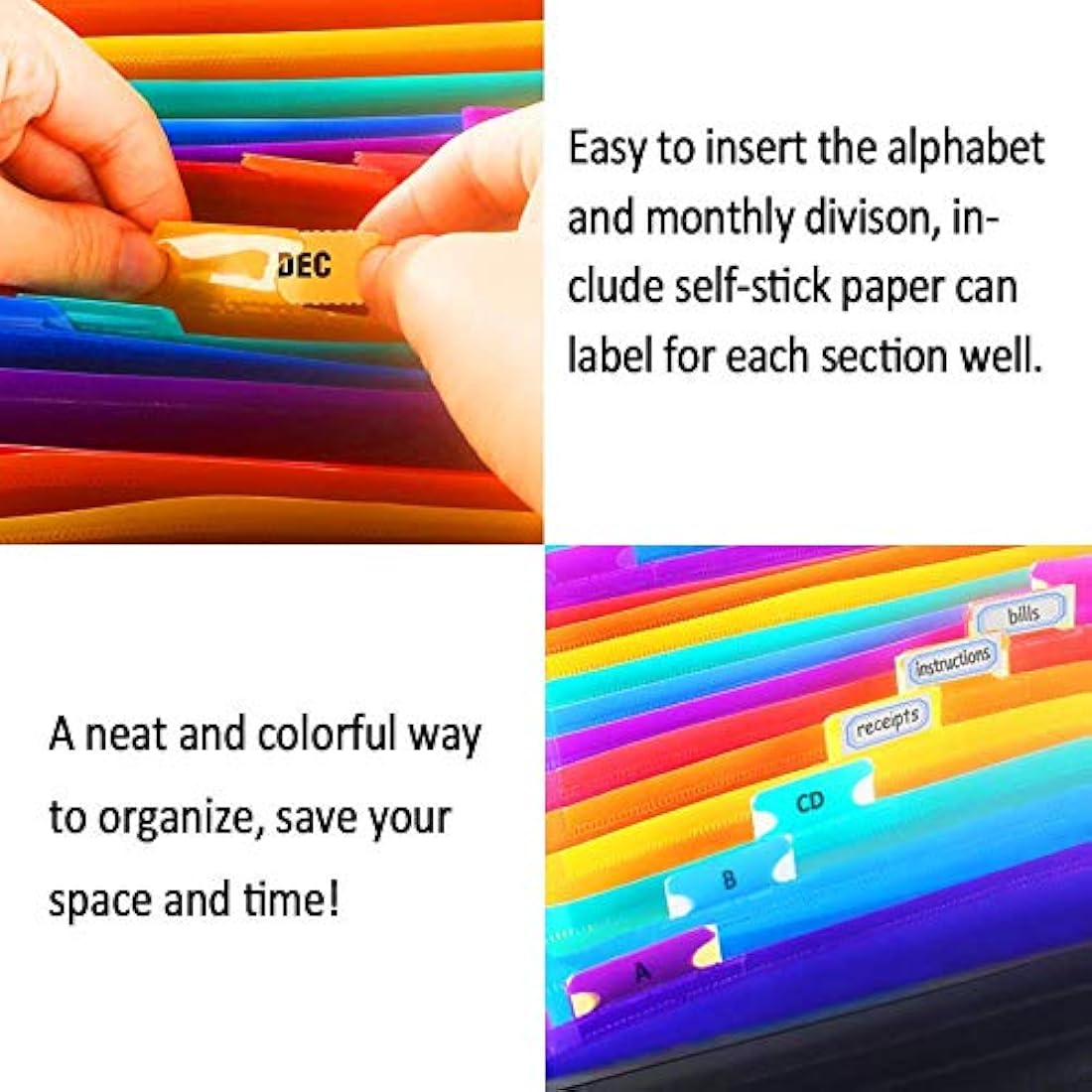 File Organiser, A4 Document Organiser 24 Pockets, Twill Expanding Accordion Filing Folders, File Storage Box with Lid, Labels and Clips (Black-C)