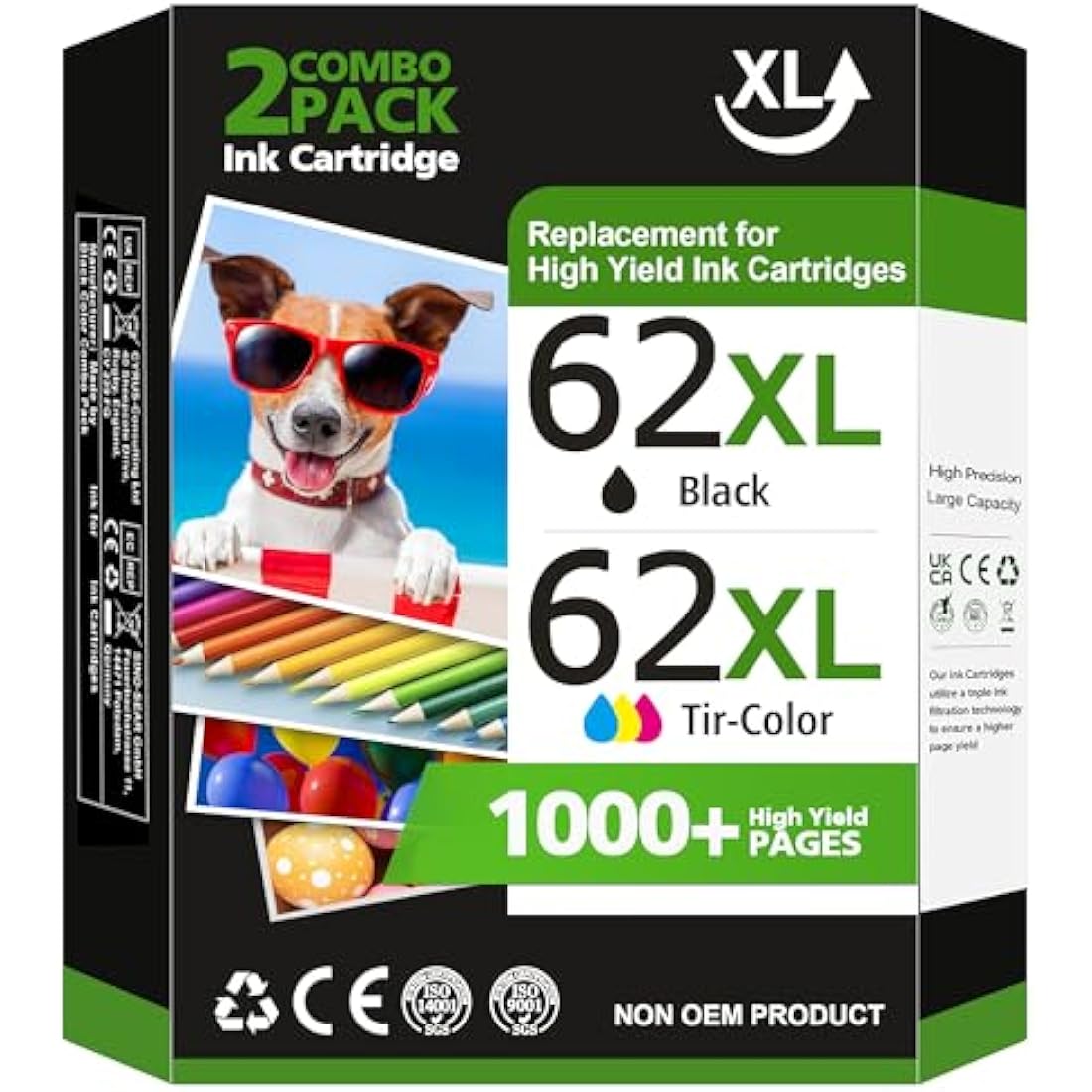 62 XL 62XL Ink Cartridges Black and Colour Multipack Replacement for HP 62 Ink Cartridges Twin Pack for HP Envy 5540 5541 5544 5546 5644 5541 5640 5646 5542 OfficeJet 200 250 5740 5742 (2-Pack)