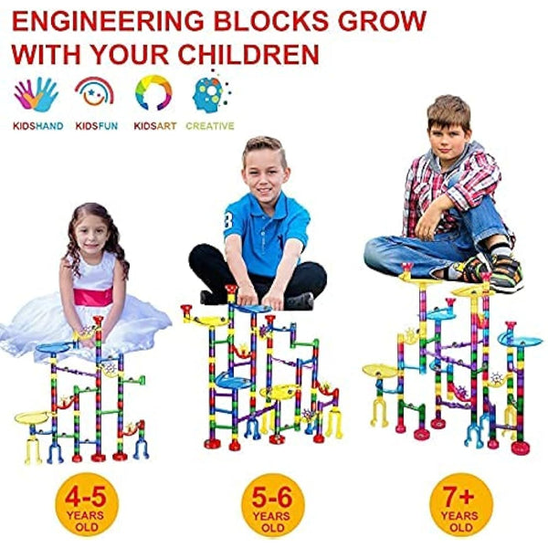 LOYO Glowing Marble Run, 132pcs Marble Run Toy STEM Educational Learning Toy Gift for Boys Girls 4 5 6 7 8 + Year Old (102 Translucent Marbulous Pcs & 30 Glass Marbles)