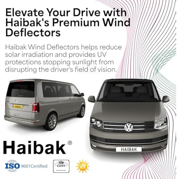 Haibak Wind Deflectors Set Compatible with VW Transporter T5-T6/T6.1 Van II/III 2 Doors 2003-2021 2pc Dark Tinted in Channel Fitment