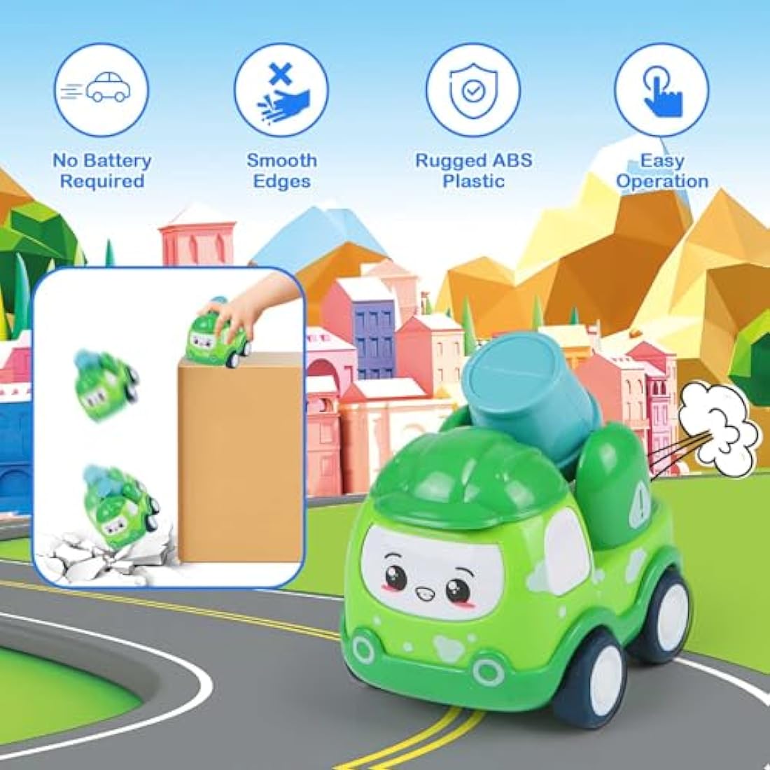 6PCS Pull Back Cars for Kids, Construction Vehicle Toy Set with Play Mat and Storage Bag, Friction Powered Trucks for Boys Girls Aged 3 4 5, Cartoon Gift for Birthday Easter Party