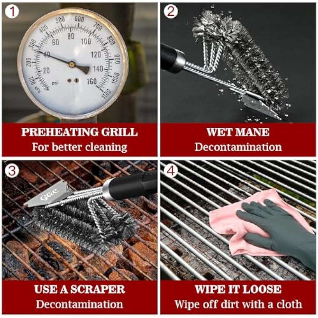 GQC BBQ Grill Cleaning Brush&Scraper – Barbecue Wire Brush for Grill– 18.3'' Stainless Grill Grate Cleaner - Safe Grill Accessories&Tools for Charcoal/Electrical/Infrared, Easier and Effective Clean