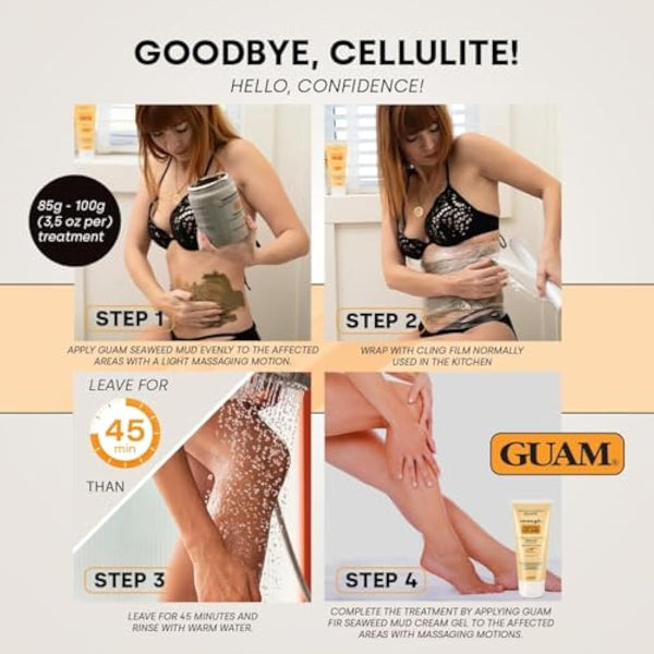 GUAM FIR Seaweed Mud Anti Cellulite Treatment + Tourmaline Cellulite Cream Gel Set - Body Leg & Tummy Tightening Duo - 1kg Hot Body Warp Cellulite Remover & 250ml Slimming Mud Gel - Skin Firming Cream