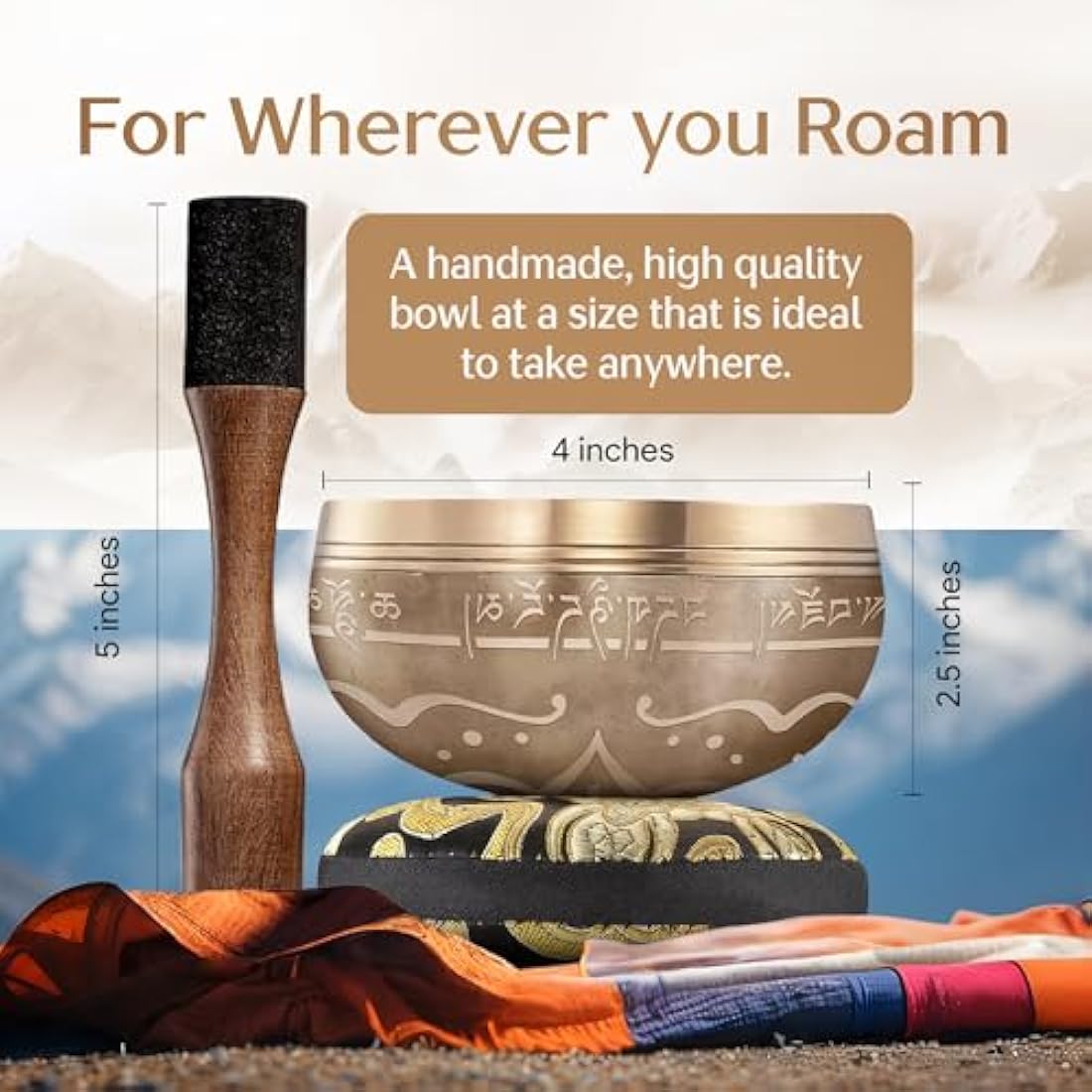 Handmade Tibetan Etched Singing Bowl Set – Sound Bowl & Meditation Bowl with Cushion, Mallet & Guide – Mindfulness Gift Ideas – Relaxation Instruments – Portable Meditation Kit