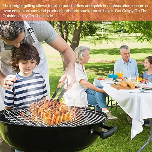 3 in 1 Extra Large Rectangle Rib Rack&Chicken Leg Rack with Brush, Stainlesss Steel Roasting Rack with 2 Handle for Smoker, Oven and Grill, Holds Up to 5 Ribs, Easy to Use&Clean