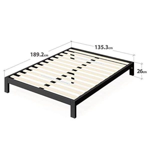 Zinus Arnav Super King Bed frame - Bed 180x200 cm - 26 cm Height - Metal bed frame with Wood slat support - Black