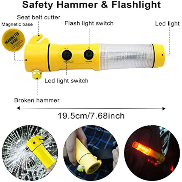 crayfomo 12-In-1 Car Emergency Tool Kits,European Roadside Assistance Car Breakdown Kit with Visibility Vest,Warning Triangle,Jumper Cables,Car Safety Hammer,Tow Rope,Storage Bag