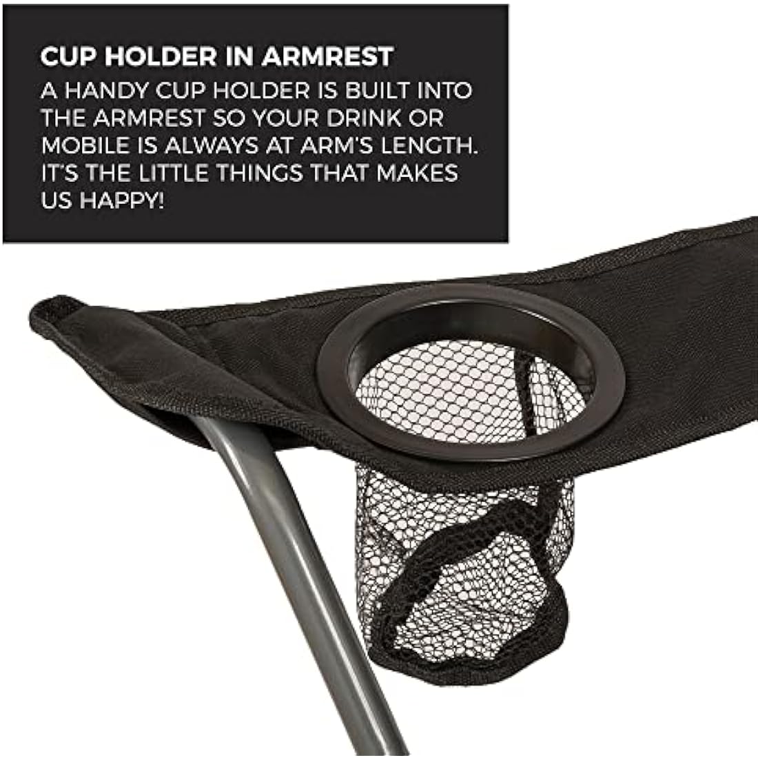 Highlander Camping Chair - Compact & Lightweight Folding Chair, 2.2kg, Portable Chair for Outdoors, Durable Steel Frame Arm Chair with Cup Holder