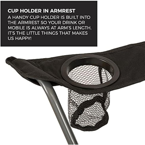 Highlander Camping Chair - Compact & Lightweight Folding Chair, 2.2kg, Portable Chair for Outdoors, Durable Steel Frame Arm Chair with Cup Holder