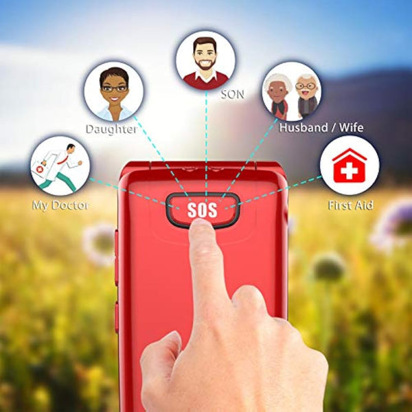 uleway Big Button Mobile Phone for Elderly Sim Free Unlocked Flip Senior Mobile Phone with SOS Button Torch Camera Bluetooth Loud Speaker Easy to Use for Senior (2G-Red)