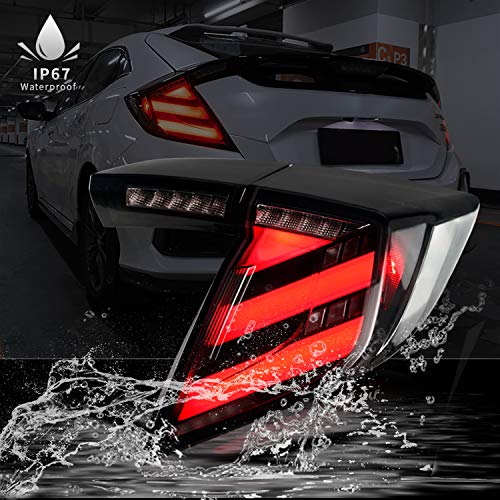 Archaic LED Rear Lights Compatible with 10th Honda Civic Type R Hatchback FK7 FK8 2016-2020, with Sequential Turn Signal, Animation DRL, Pair