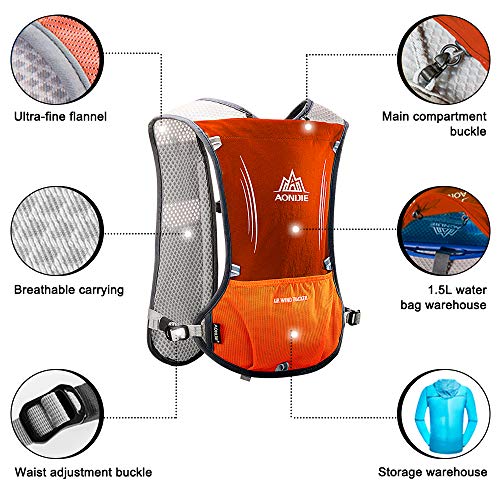 HINATAA Lightweight Running Hydration Backpack, 5L 190g Running Hydration Vest for Women and Men Cycling Running Climbing Hiking Vest Pack (Orange