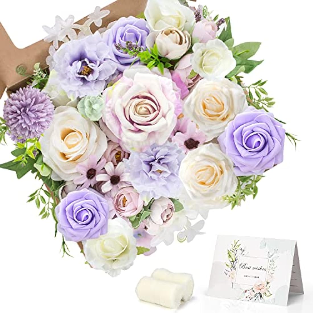 Jubor Artificial Flowers Purple, Dusty Rose Artificial Silk Flowers for DIY Wedding Bridal Bouquets Centerpieces Arrangements Baby Shower Party Home Decorations